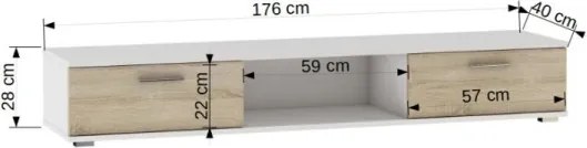 Comodă TV, 176x40x28, Sella, ADRK Furniture (Culoare: Sonoma / Alb Lucios)