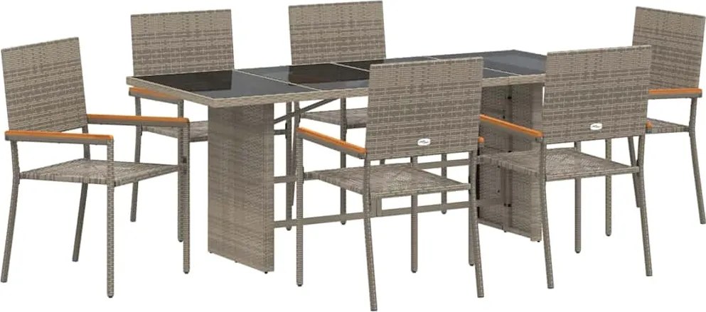 vidaXL Set de masă pentru grădină 7 pcs Gri poliratan
