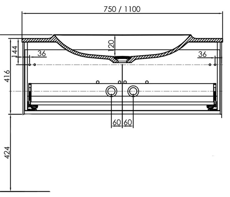 Set dulap baie cu lavoar inclus Kolpasan Pandora, 110 cm, alb Alb, 1100x540x416 mm