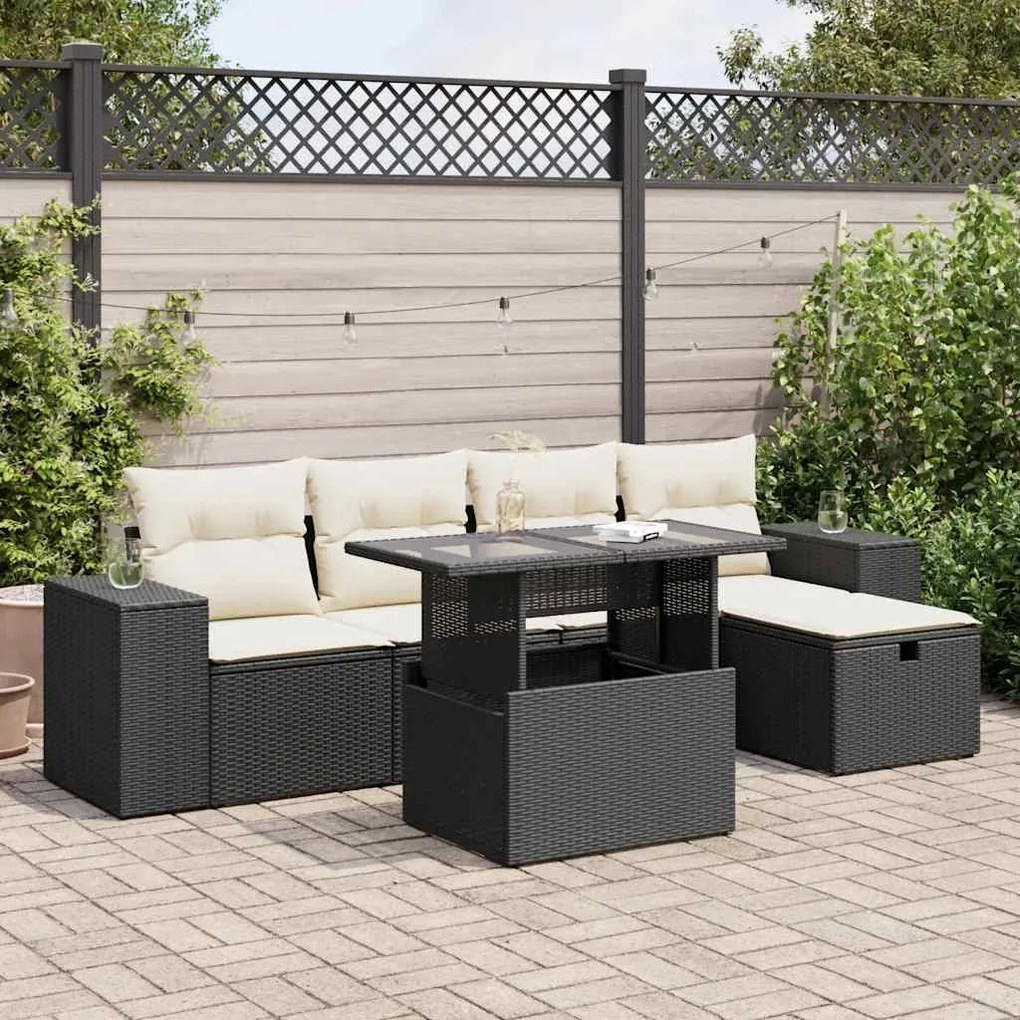 3327926 vidaXL Set mobilier de grădină cu perne, 6 piese, negru, poliratan