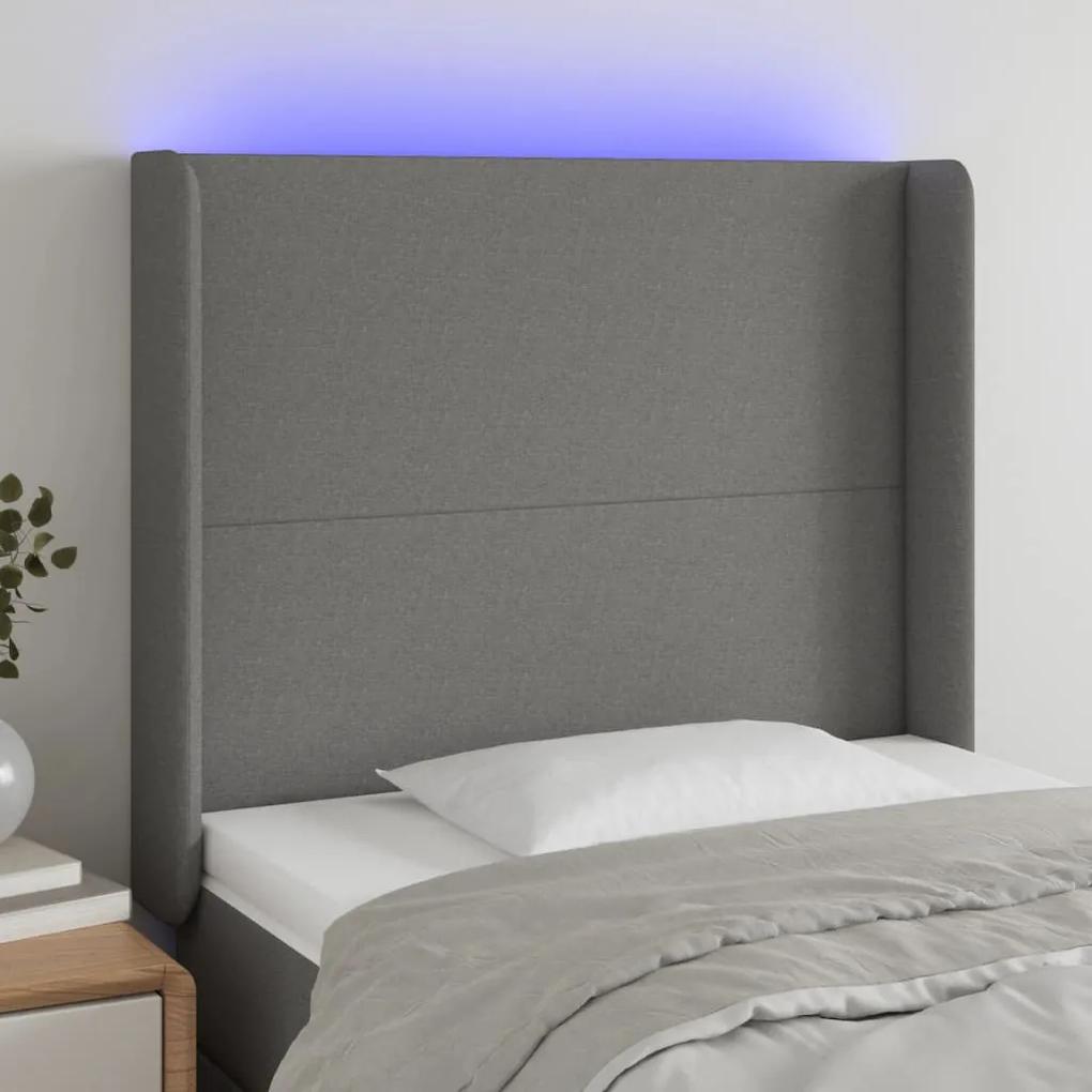 3123751 vidaXL Tăblie de pat cu LED, gri închis, 93x16x118/128 cm, textil