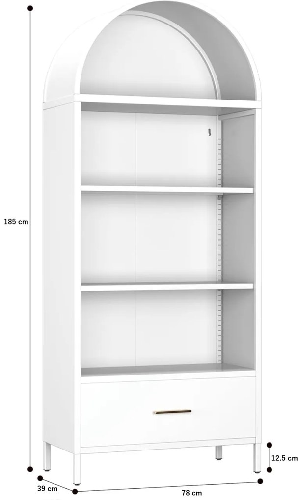 DUA205 - Vitrina 80 cm, Dulap rotund pentru birou, Biblioteca Living, Rafturi Dormitor, Dining, Hol - Alb