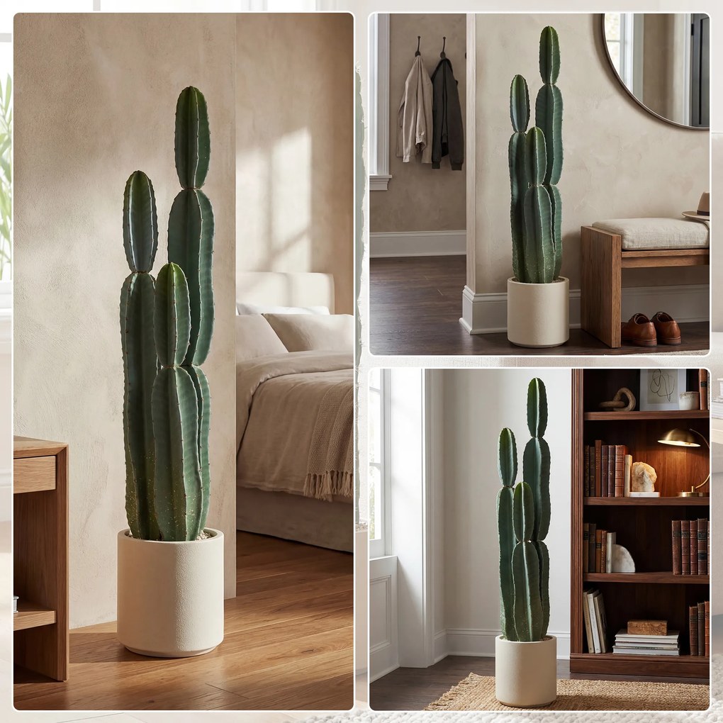 HOMCOM Plantă artificială cactus cu 3 tulpini din EVA, cu ghiveci din PP, decor pentru living, 25 x 25 x 111 cm, verde | Aosom Romania