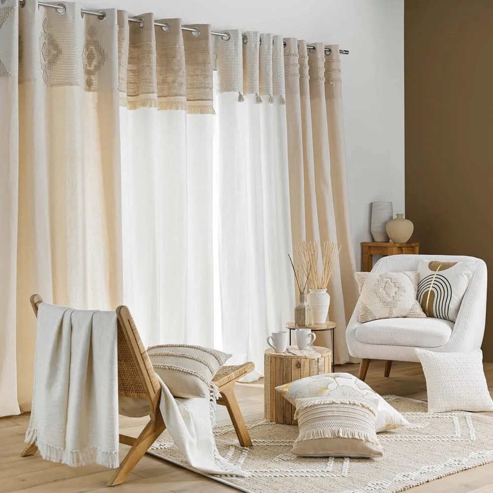 Draperie albă-maro din amestec de iută 140x240 cm Cirrus – douceur d'intérieur