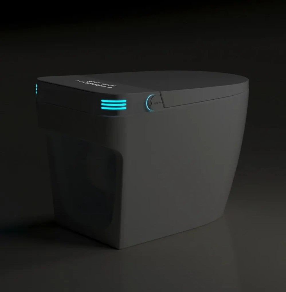 Vas toaletă inteligentă cu Bideu, Afișaj LED, Telecomandă, Sterilizare UV, Deschidere/Închidere automată, funcționare senzor picior, Control inteligent al Temperaturii, Uscare aer cald, Iluminare de noapte, Ceramică, Alb, 822