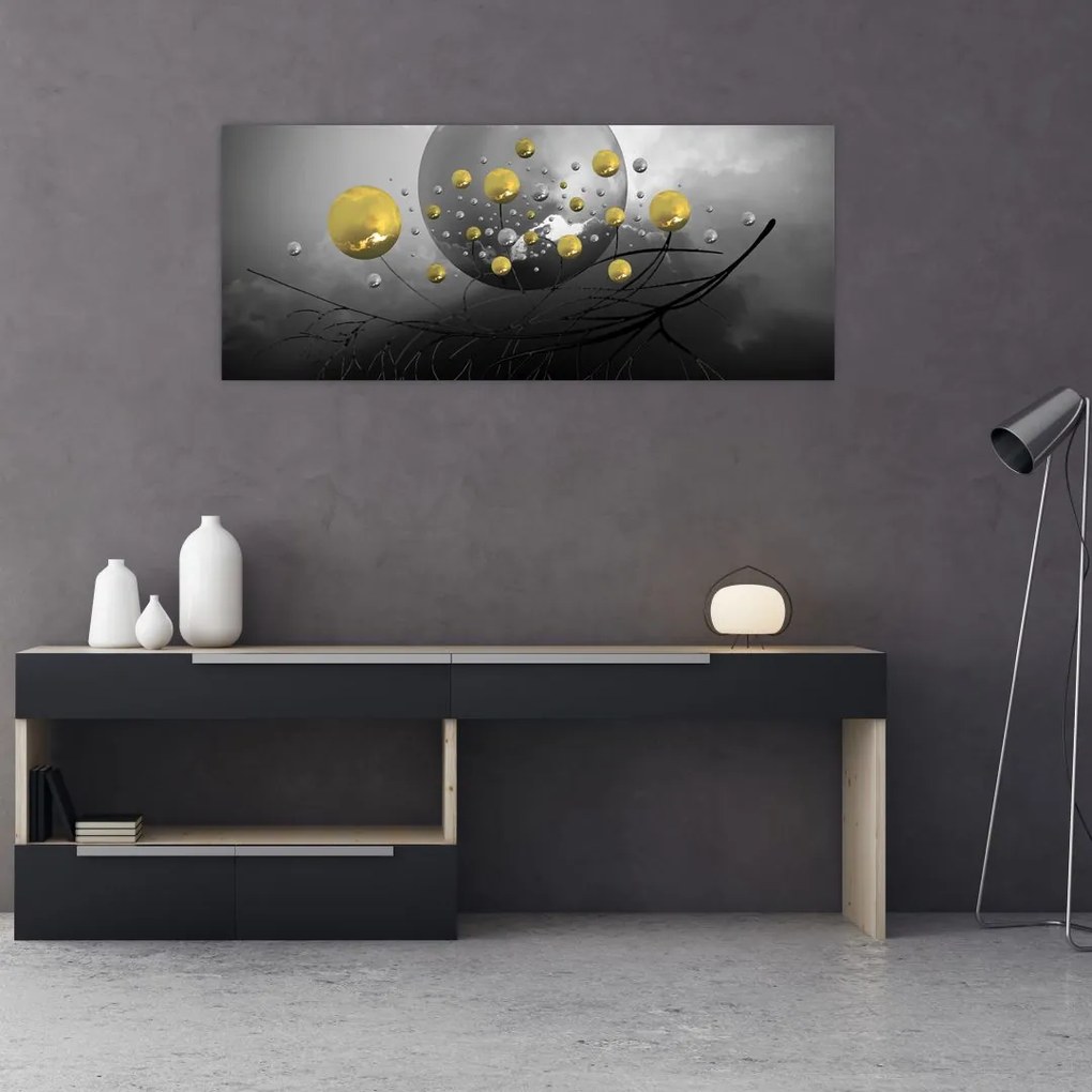 Tabloul cu bile abstracte aurii (120x50 cm)