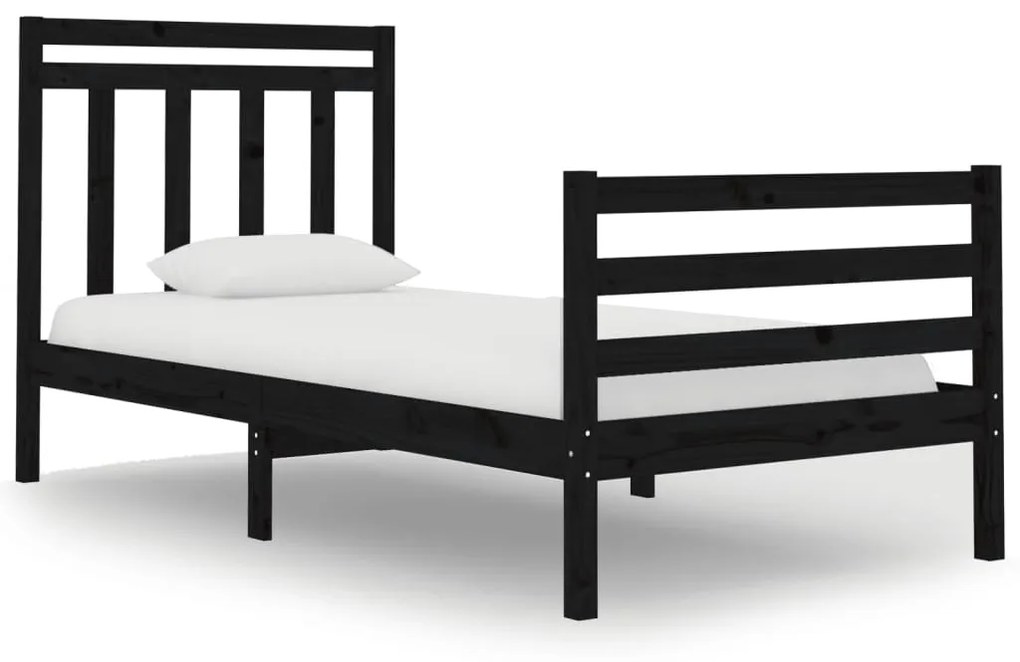 3105279 vidaXL Cadru de pat mic single, negru, 75x190 cm, lemn masiv