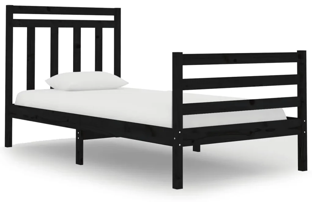 3105279 vidaXL Cadru de pat mic single, negru, 75x190 cm, lemn masiv