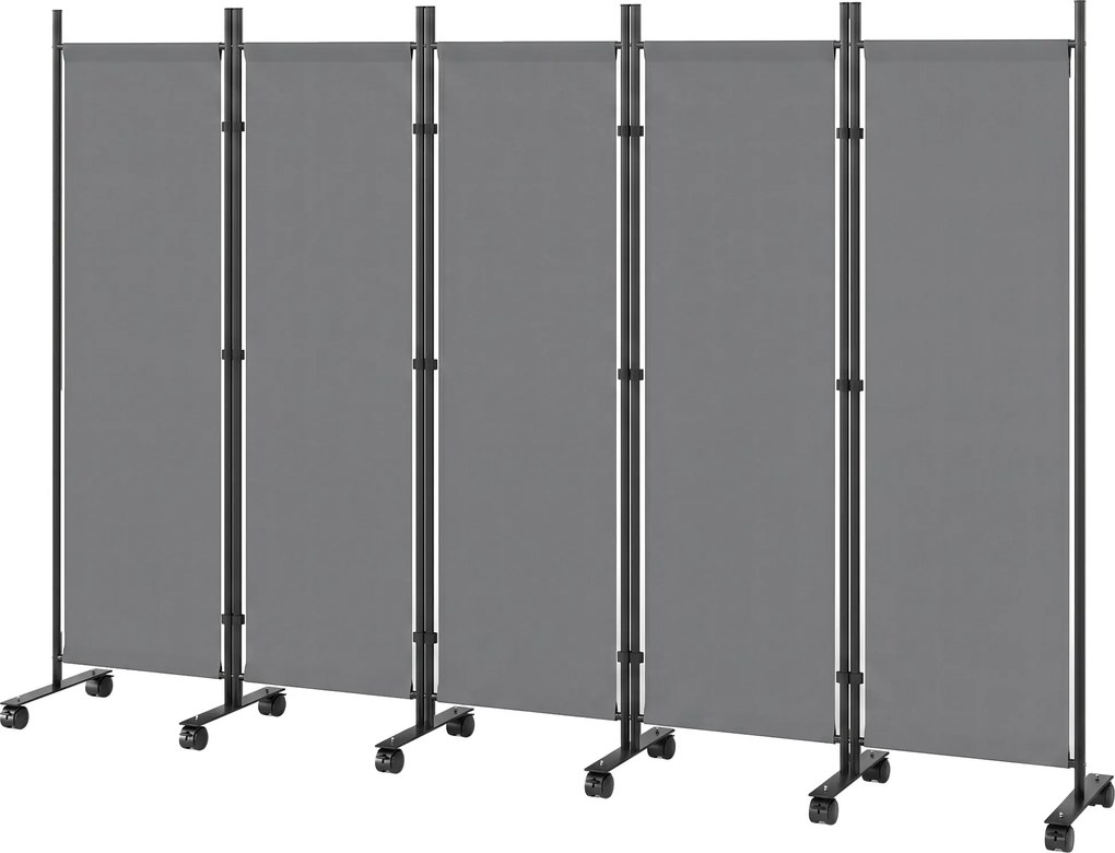 Outsunny Separator de cameră 5 piese 252 x 40 cm Paravan independent cu 12 roți Pliabil Separator DIY Gri închis | Aosom Romania