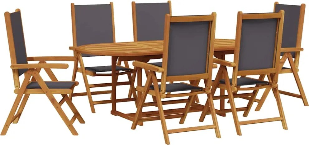 vidaXL Set mobilier de grădină 7 piese textil antracit/lemn masiv