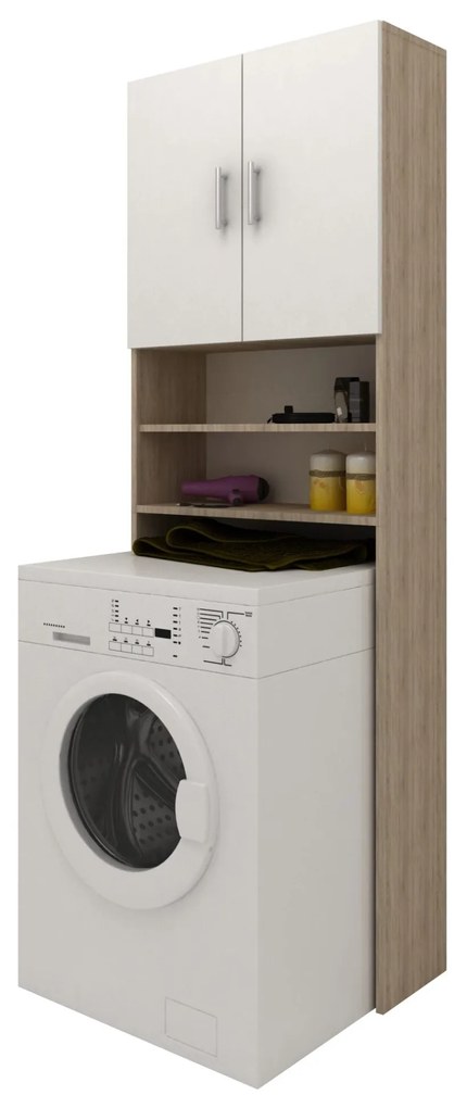 Dulap Masina de Spalat Fyn, Stejar Sonoma/Alb, 65 x 27 x 190 cm
