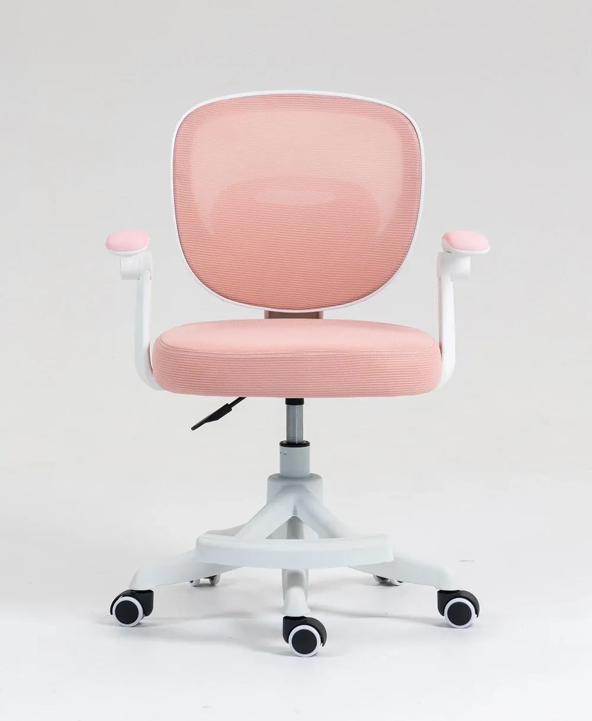 Scaun ergonomic pentru copii, suport lombar, suport picioare reglabil, rotativ, Roz