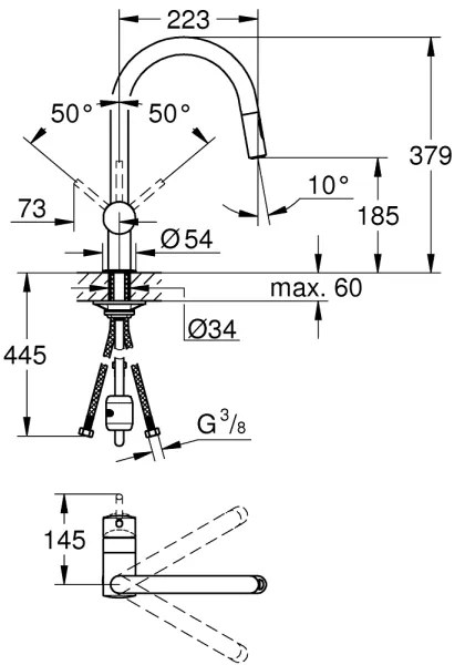GROHE 32321002 - Baterie pentru chiuvetă A crom lucios