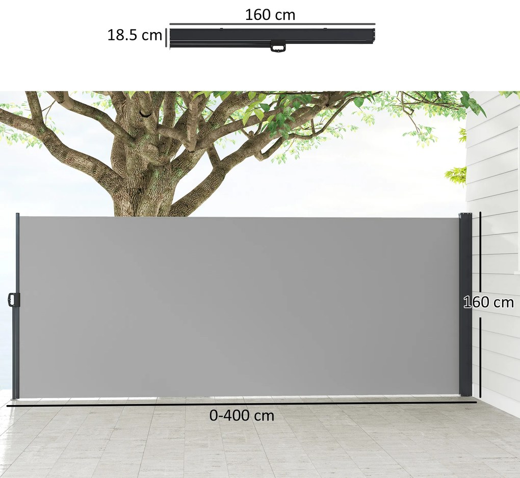 Outsunny Paravan Lateral Retractabil cu Mâner, UV30+, 400x160 cm, Gri Deschis | Aosom Romania
