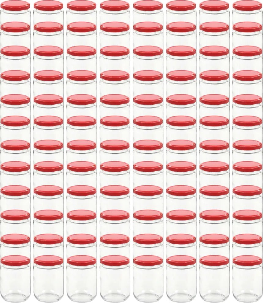 vidaXL Borcane din sticlă pentru gem, capace roșii, 96 buc., 230 ml