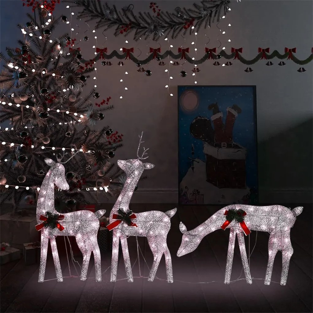 Familie cu reni de Craciun, auriu alb cald, 270x7x90 cm, plasa