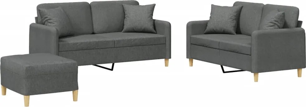 vidaXL Set de canapele cu perne, 3 piese, gri închis, textil