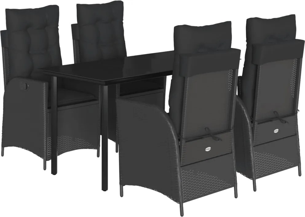 vidaXL Set mobilier de grădină cu perne, 5 piese, negru, poliratan