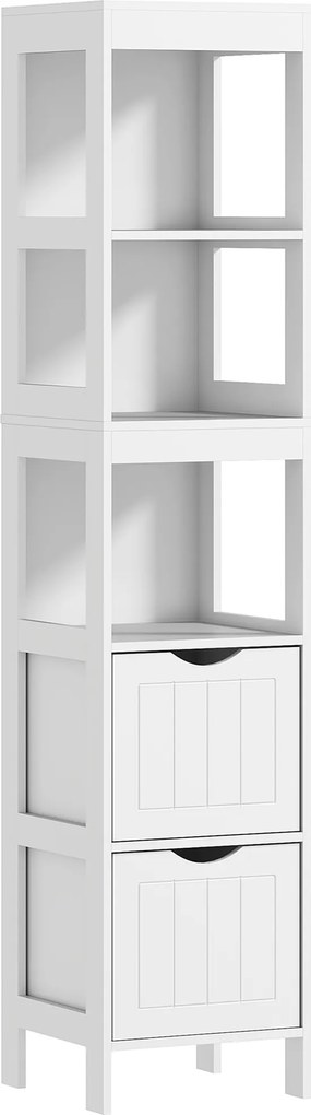 HOMCOM Dulap baie, raft compact pentru baie cu 2 sertare și 3 compartimente deschise, raft independent pentru baie, MDF, Alb | Aosom Romania