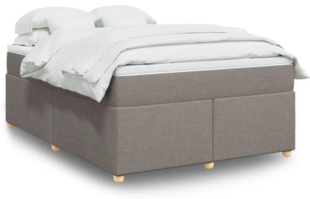 vidaXL Pat box spring cu saltea, gri taupe, 140x200 cm, textil