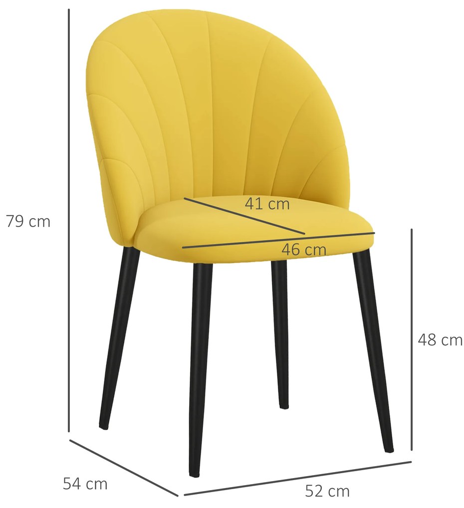 HOMCOM Set 2 Scaune de Sufragerie Tapițate cu Design Nordic și Ergonomic, 52x54x79 cm, Galben | Aosom Romania