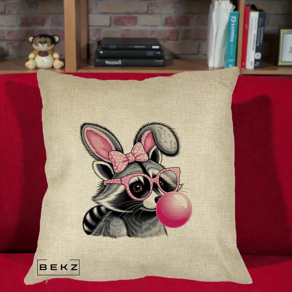 Perna Decorativa Raton cu Urechi de Iepure si Guma de Mestecat, 40x40 cm, Crem, Husa Detasabila, Perna Inclusa, BEKZ®
