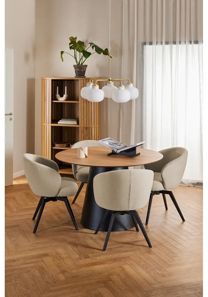 Masă de dining neagră/în culoare naturală rotundă cu blat cu aspect de lemn de stejar ø 120 cm Soli – Actona