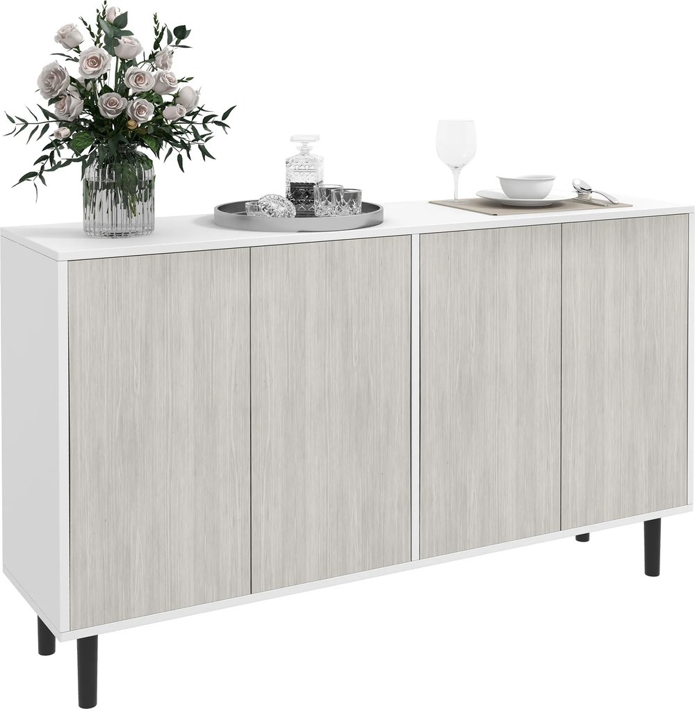 HOMCOM Bufet de bucătărie mobilier de depozitare 2 dulapuri cu rafturi reglabile, 121 x 37 x 75 cm, alb și aspect lemn gri | Aosom Romania