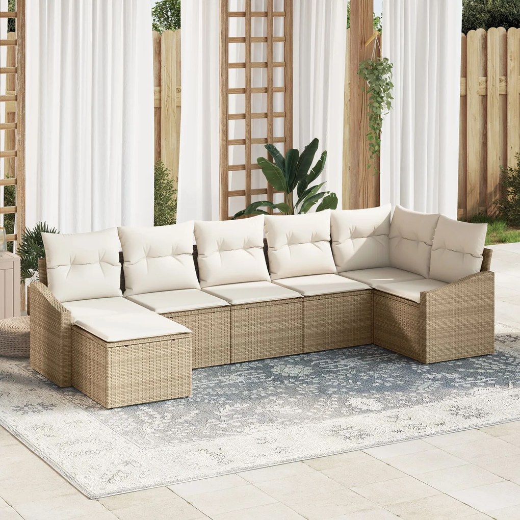 vidaXL Set de canapele pentru grădină 7 pcs Bej Rattan poli