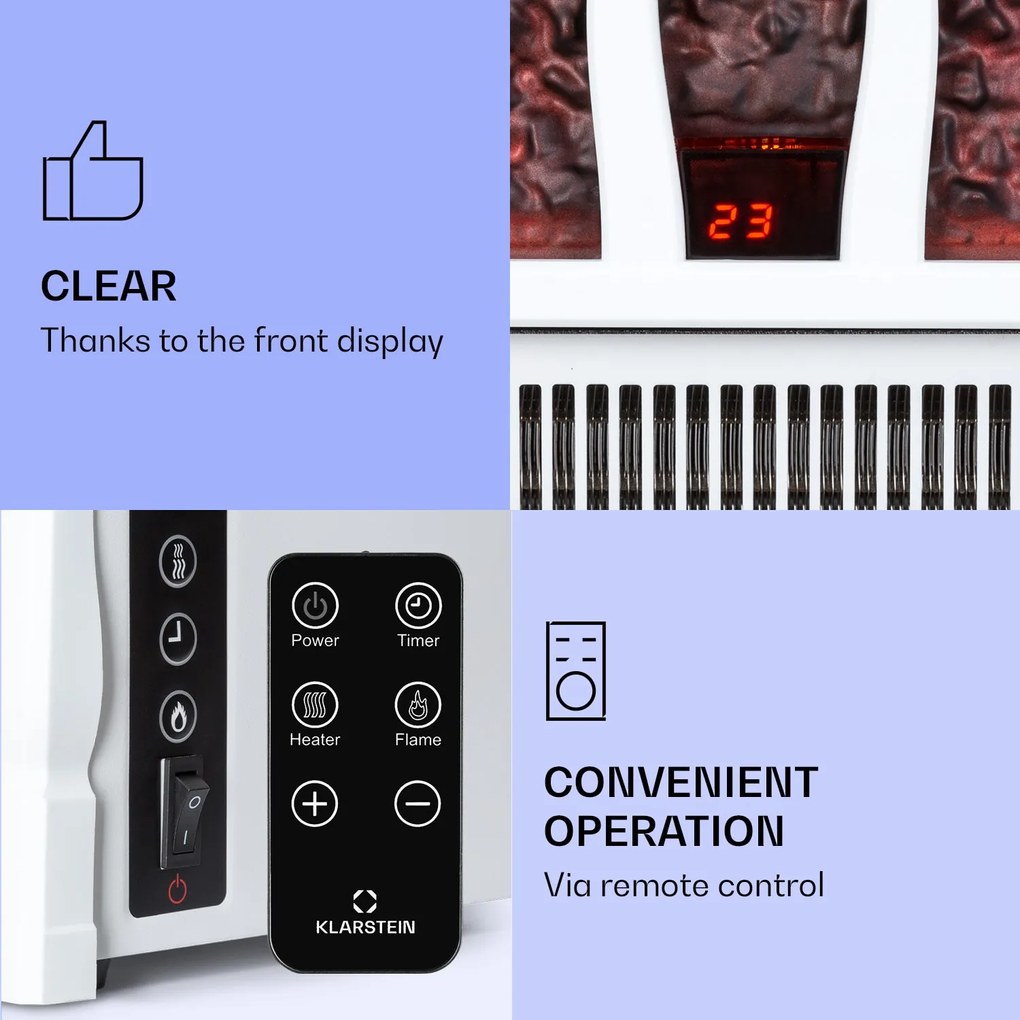 Klarstein Kamini FXL 2G Șemineu electric Inserție șemineu 1800 W iluzie de flacără 3D LED