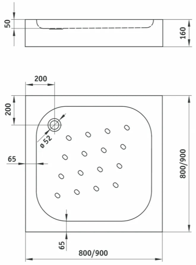 Cadita dus patrata 80x80 cm culoare alba Deante, Funkia 800x800 mm