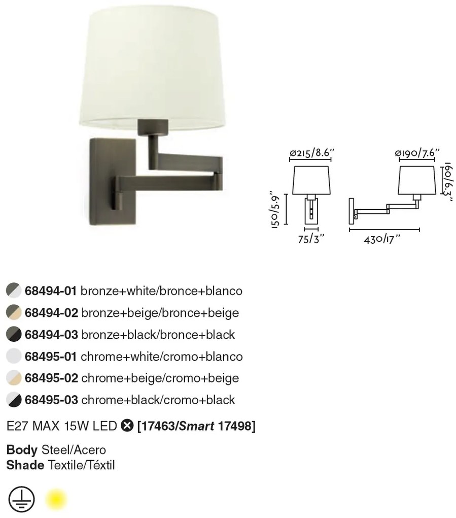 Aplica cu brat articulat design elegant ARTIS-2 crom/bej