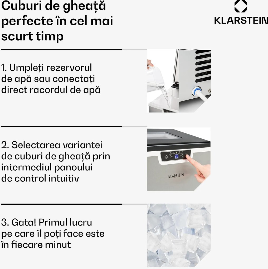 Klarstein Icefestival Cube, mașină de făcut gheață, 195 W, 1,9 litri, 20 kg în 24 ore