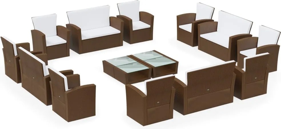 vidaXL Set mobilier de grădină cu perne, 16 piese, maro, poliratan