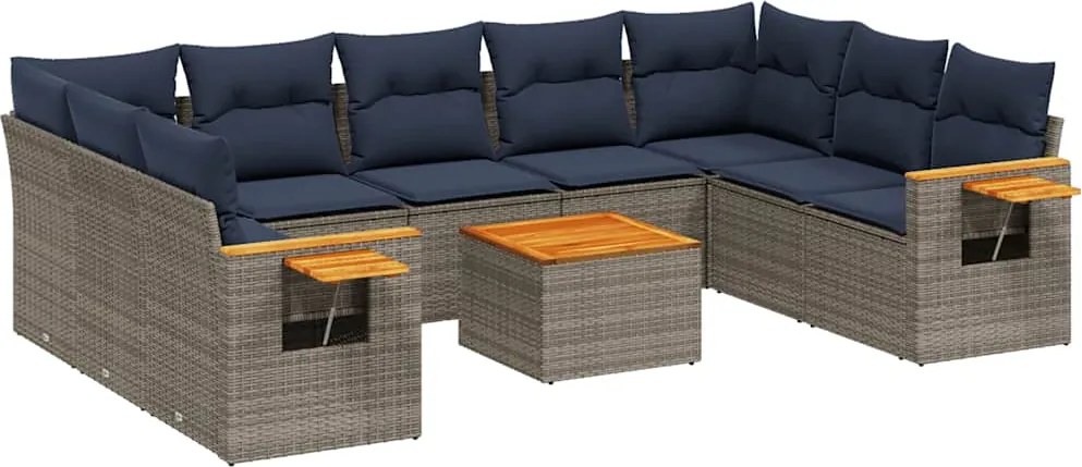 vidaXL Set canapele de grădină cu perne, 10 piese, gri, poliratan