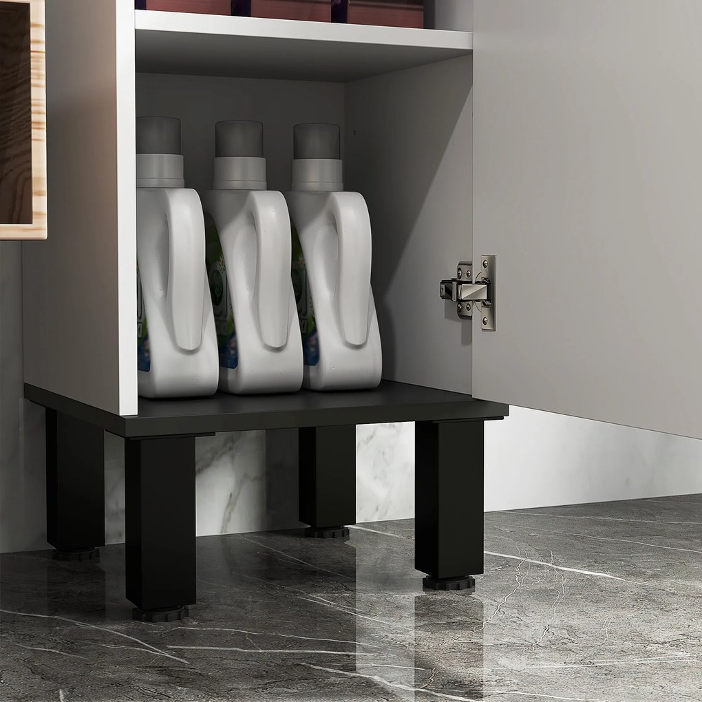 HOMCOM Dulap Înalt de Baie cu Sertar 2 Uși și Rafturi Ajustabile Mobilier Auxiliar de Baie Antirăsturnare 34x32x170 cm Alb | Aosom Romania