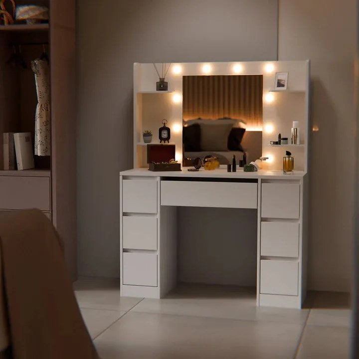 Juskys Masa de toaletă Malia cu iluminare LED - albă