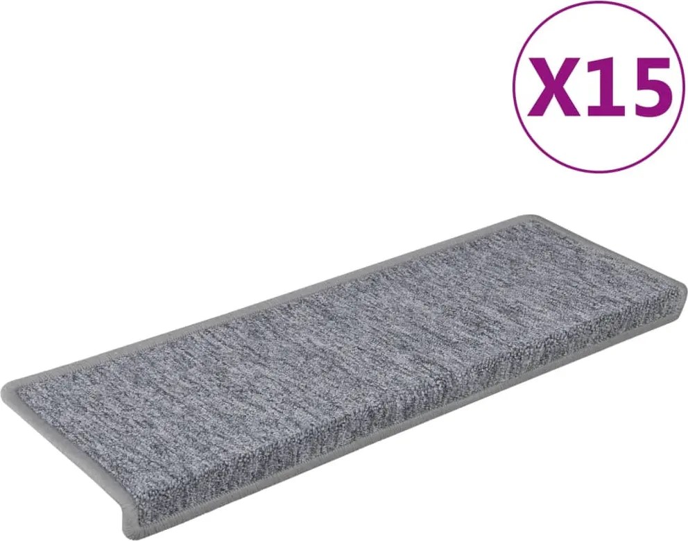 vidaXL Covorașe pentru scări, 15 buc., 65x21x4 cm, gri deschis, cu margini dreptunghiulare
