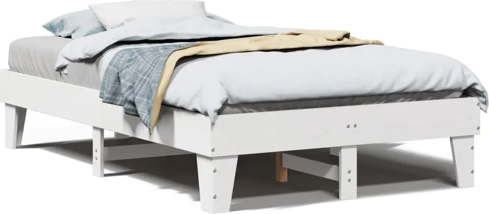 vidaXL Cadru de pat fără saltea, alb, 135x190 cm, lemn masiv de pin
