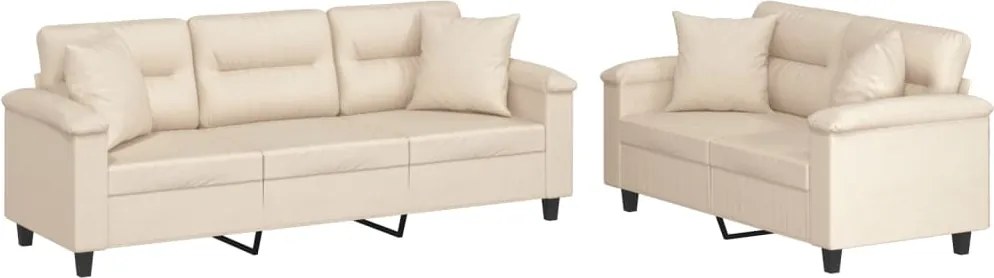 vidaXL Set de canapele cu perne, 2 piese, bej, microfibră