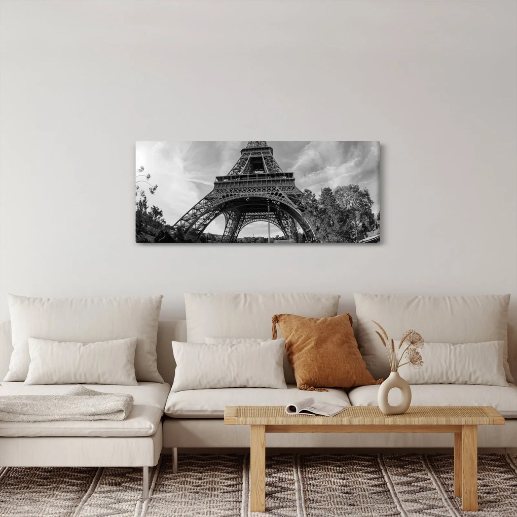 Tablou - Turnul Eiffel, alb-negru (120x50 cm)