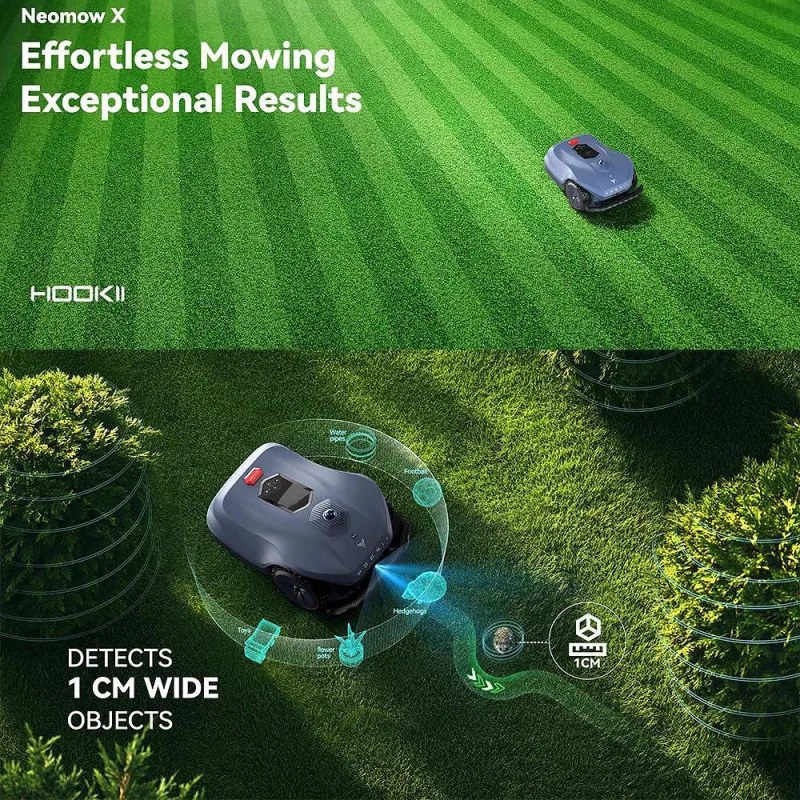 Robot tuns iarba/gazon HOOKII Neomow X Pro, 6000 m², 4 moduri, Functionare fara cablu sau antene, 60 dB, Wi-Fi, 4G, Bluetooth, Autonomie 180 min, Gri