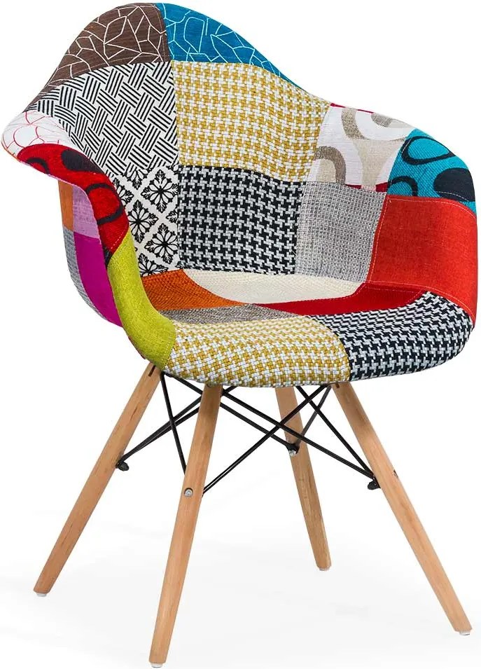 Scaun dining GAIA, tapiterie Patchwork, picioare din lemn, Multicolor