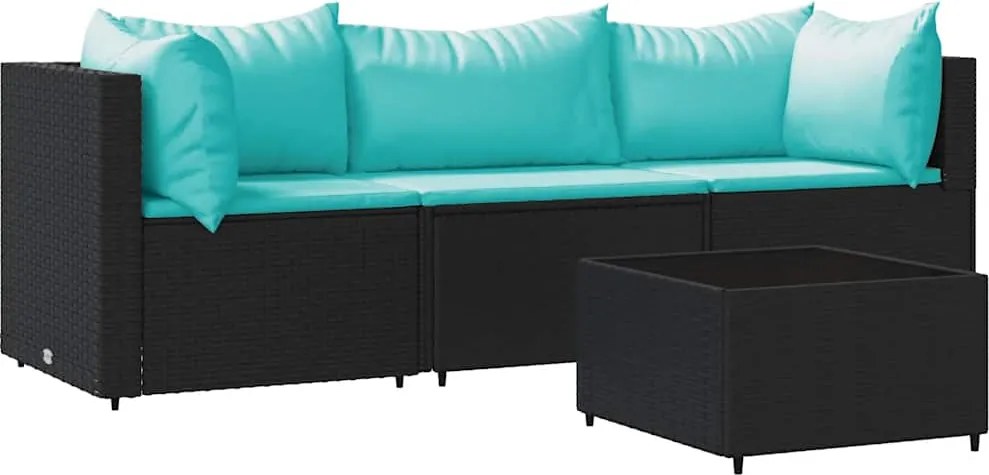 vidaXL Set mobilier relaxare grădină 4 piese cu perne poliratan negru