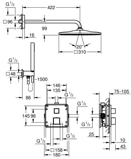 GROHE 34879000 - Sistem de duș încorporat PRECISION CUBE 310 × 310 mm, crom