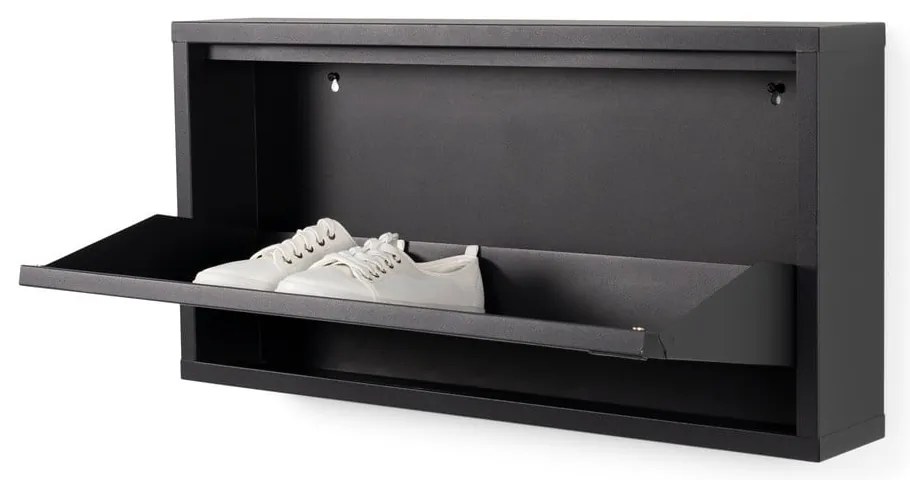 Pantofar negru cu deschidere înclinată din metal 75x37,5x12,5 cm Billy – Spinder Design