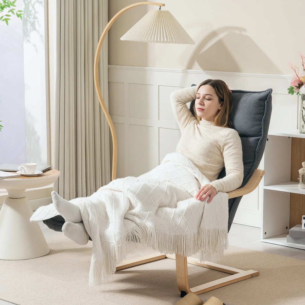 HOMCOM Fotoliu Ergonomic Lemn și Catifea Suport pentru Picioare Reglabil Gri Închis | Aosom Romania