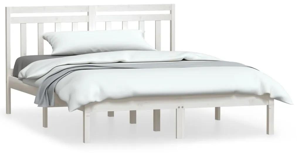 3100565 vidaXL Cadru de pat dublu, alb, 135x190 cm, lemn masiv