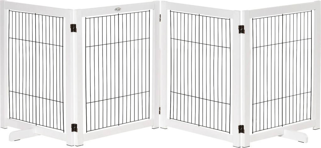 PawHut Barieră de Siguranță pentru Câini Pliabilă 264x77 cm din 4 Panouri cu Picioare și Ramă din Lemn pentru Uși Scări | Aosom Romania