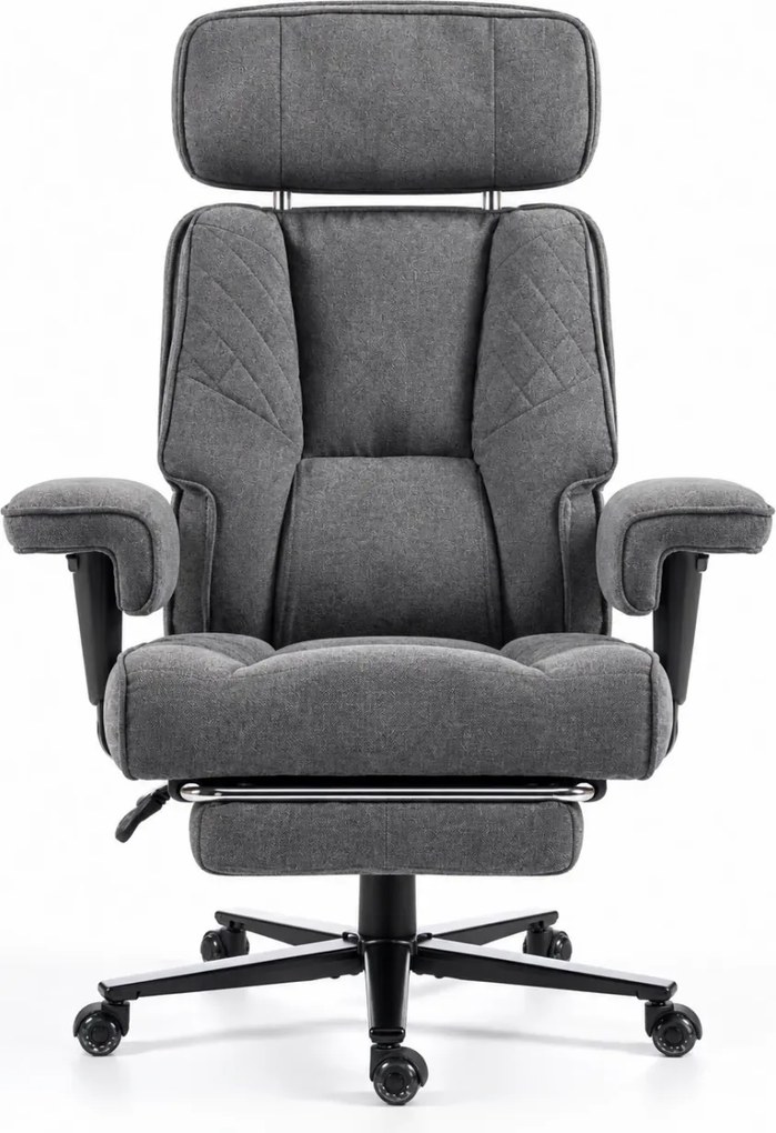 Aerion Comfort — Scaun directorial premium, Suport lombar reglabil cu aer, Tetieră reglabilă, Cotiere reglabile, Reclinare 155°, Suport pentru picioare, Gri